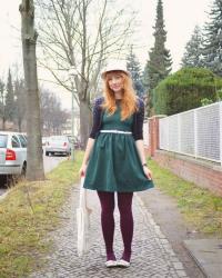 Dark Green Dress and Sparkly Cardigan