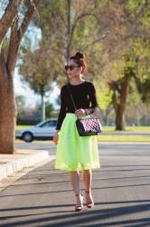 Simple Luxury: Neon Skirt and Chanel “Boy” Bag