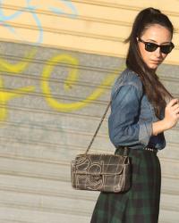 Meltin' Pot Denim Shirt and Checked Midi Skirt 