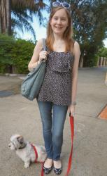 Casual Friday Polka Dot Cami, Skinny Jeans, Balenciaga Day | Jeanswest Tank, Maxi Skirt, Bal Sapphire City Bag