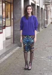 Neoprene Sweater, Jewel Print Pencil Skirt, Holographic Boots and Consumerism