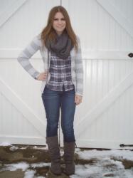 Plaid Shirt + Striped Cardigan