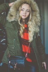 Shopping time with winter parka jacket