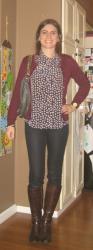 Burgundy Cardigan, Heart Blouse & Tres-Chic Fashion Thursday Link Up