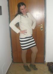 The Story of the B+W Striped Skirt and Winter White Sweaters X2.