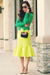 Lime and Grass: Pencil Skirt with Peplum Hem and Cropped Cardigan