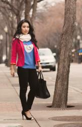 Pink Blazer + Animal Sweater