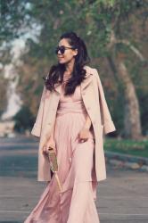 Vintage Rose: Maxi Dress and Pale Pink Coat