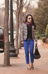 Striped Blazer + Cobalt Pants // BR Sloan Pants Review