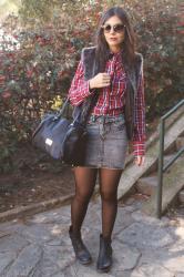 Tartan and faux fur vest