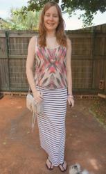 Weekend Outfits: Sass and Bide Neon Tank, Striped Skirt, RM Mini MAC | Printed Maxi Dress, Miu Miu Studded Bag