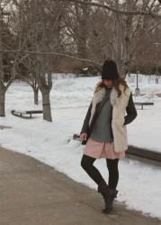 Pink leather skirt