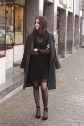 Date Night Outfit: Lace Slip Dress, Oversized Coat
