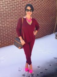 Oxblood, Hot Pink, Cuffs and Snow