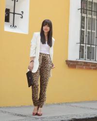 Leopard pants + red heels!