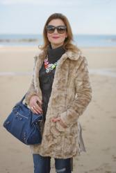 Beige faux fur jacket