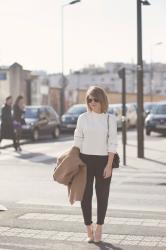 Zara camel coat and nude heels