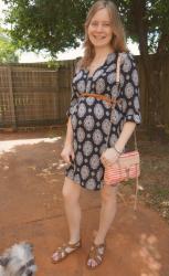 Zara Belted Tunic Dress, Rebecca Minkoff Mini MAC | Grey Top, Skinny Jeans, Louis Vuitton Neverfull