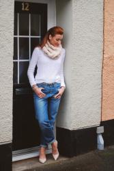 Ways to Style Boyfriend Jeans | With Pastel Knits & Killer Nude Heels