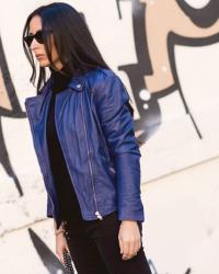 Blue Leather Biker Jacket and Wild Stilettos