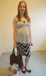 Marc by Marc Jacobs Carob Brown Fran Bag. Floral Tank, Stripe Maxi Skirt | Grey Knot Top, Asos Maternity Pencil Skirt