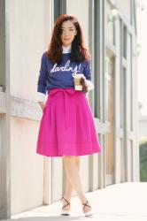 Darling: Navy Sweatshirt and Pink Full Skirt