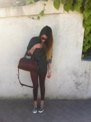 Red Faux Leather Pant & Léopard Slip-On