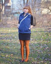 Blue Gillet and Rust Tights