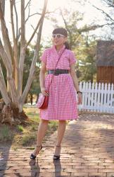 Gingham Dress and Ankle Strap Heels