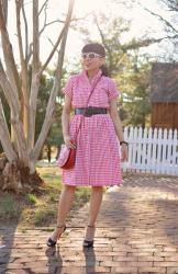 Gingham Dress and Ankle Strap Heels