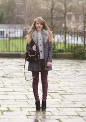 Burgundy Coated Jeans, Embellised In The Rain