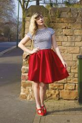 Shimmery Red and Stripes and 50s Casual