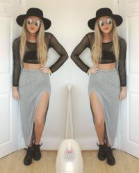 NEW HAT & SIDE SPLIT SKIRT