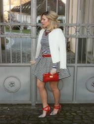 striped engineer skirt with pop of red