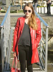 Red leather coat