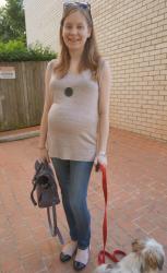 Mulberry Foggy Grey Alexa Bag. Oversize Tee, Asos Tartan Pencil Skirt. Casual Friday Maternity Tank, Skinny Jeans