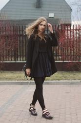 Navy blue flare skirt