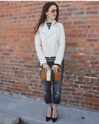 J.Crew Leather Moto & Clare V. Stripe