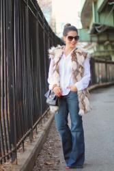 Casual Weekend : Fur Vest & Wide Leg Jeans 