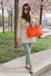 Beige Trench & Olive Drab & Orange - Gabardina Beige & Verde Militar & Naranja