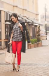 Windowpane Print + Red Pants