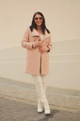 White sneakers & pink coat
