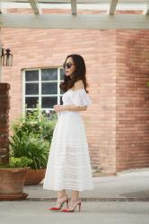 Romantic Garden: Off-the-Shoulder Top and White Full Skirt