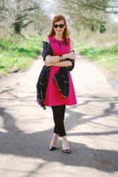 Embellished Pink Party Dress With Black Skinnies & Heels