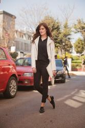 WHITE JACKET AND BLACK BLOUSE 