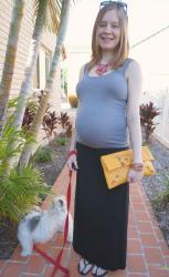 Casual Weekend Maternity Wear - Third Trimester Maxi Skirts and Bright Bags