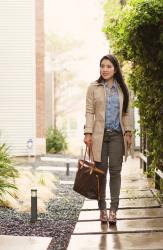 Khaki Trench, Gingham Shirt, and Cargo Skinnies