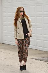 Short Trench Coat and Floral Pants