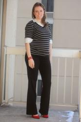 Creating Depth with Layers, Stripes, and A Pop of Red | Fashionably Employed Link Up