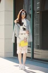 Ladylike Cartoon: Mickey Sweatshirt and Lace Pencil Skirt